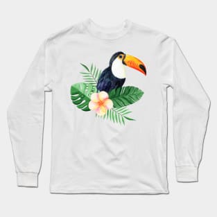 Toucan with tropical flowers Long Sleeve T-Shirt